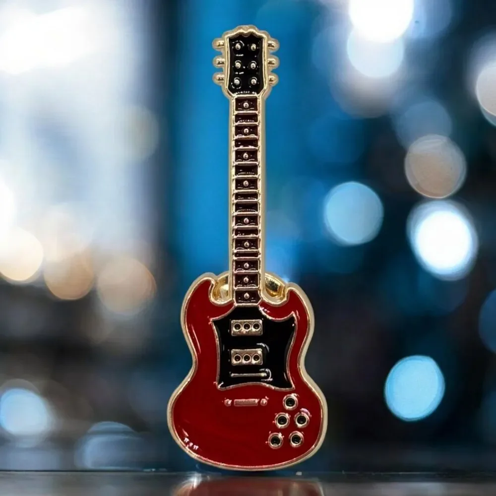 Red Guitar Enamel Pin Musician Lapel Pin Rock Band Backpack Accessory